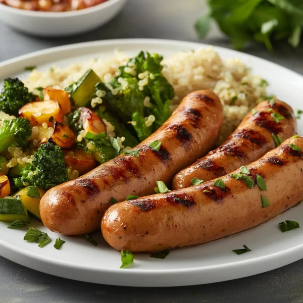 Healthy-turkey-sausages-served-with-vegetables-lean-and-tasty-UK-sausages