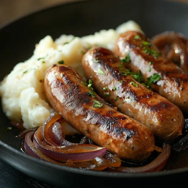 Traditional Cumberland sausages grilled to perfection, classic UK sausage variety