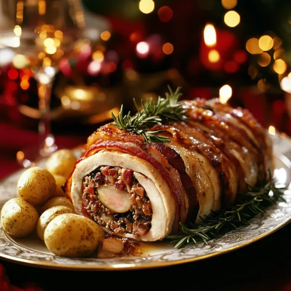 Rolled 3 Bird Roast – Barn-Reared Turkey, Goose & Partridge With Sausage Meat & Bacon Lardon Filling