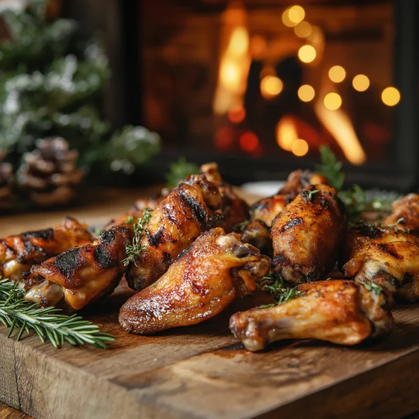 Crispy chicken wings, ideal for festive Christmas appetizers or holiday party platters.