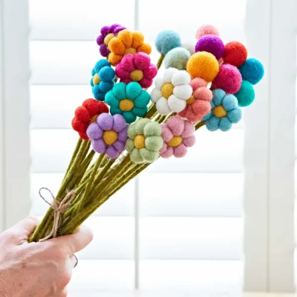 Pack of 6 Felt Handmade Flower Bouquet - Multicoloured