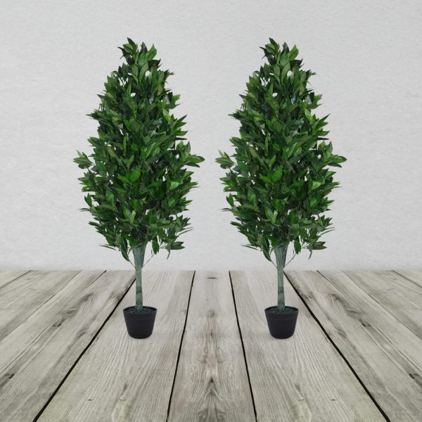PAIR OF ARTIFICIAL TOPIARY BAY TREES PYRAMID CONES