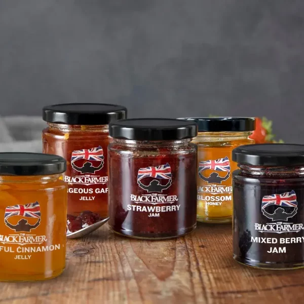 An assortment of The Black Farmer’s sweet products featuring Strawberry Jam