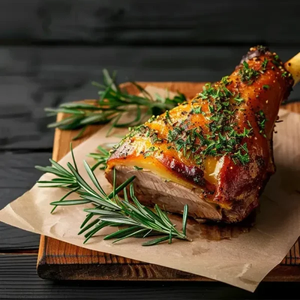 A tender unsmoked ham hock garnished with fresh rosemary