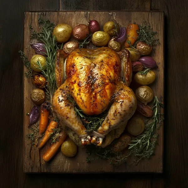 Whole roasted chicken with a golden