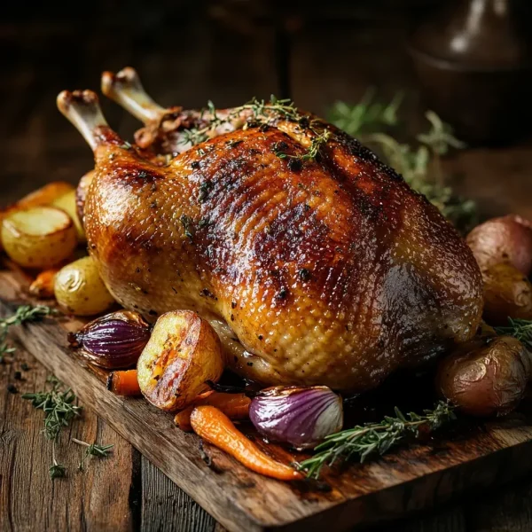 Whole roasted duck with golden