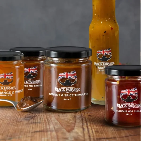 A premium selection of The Black Farmer products including Sweet & Spice Tomato Sauce